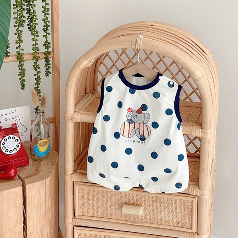 JS - Body sát nách chấm bi xanh hoạ tiết Voi(73,80)