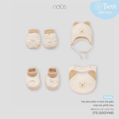 NOUS - Set phụ kiện 4 món tai gấu màu be phối nâu Freesz