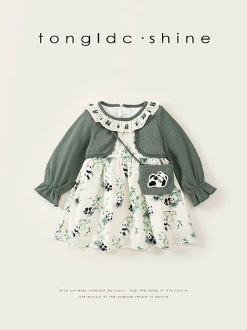 LB - Váy cổ bèo gấu trúc xanh(90-140)