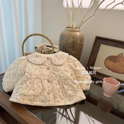 SL - Áo khoác hoa nhí lót nỉ cúc tim(80-100)