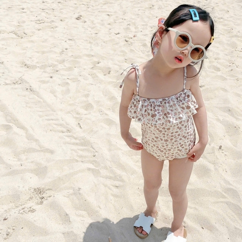 TL - Bộ bơi 2 dây hoạ tiết hoa be(5-13)