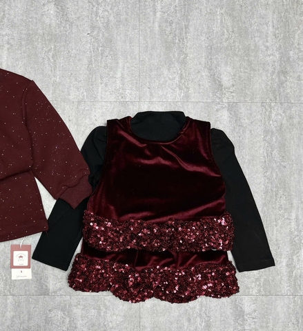 MT- Set váy nhung đỏ kim sa(5-13)