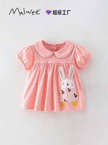 TL - Áo Malwee hồng chấm bi cổ bèo thêu thỏ(110-150)
