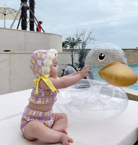 OBB Bộ bơi 2 mảnh+mũ hoa màu tím (73-100)