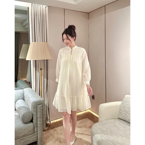 JM Đầm bầu tơ cổ nơ đuôi cá(S-M)