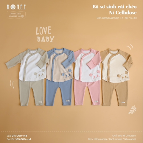 HRNEE - Bộ sơ sinh cài chéo nỉ CELLULOSE(0-3M)