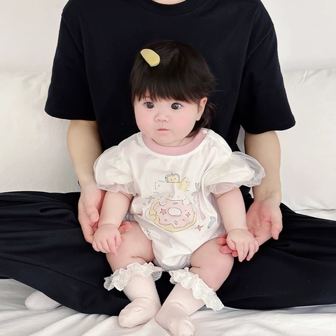 JS - Body cotton trắng tay bồng mèo donut hồng(66-80)