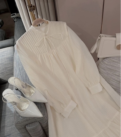 JM Đầm bầu tơ cổ nơ đuôi cá(S-M)