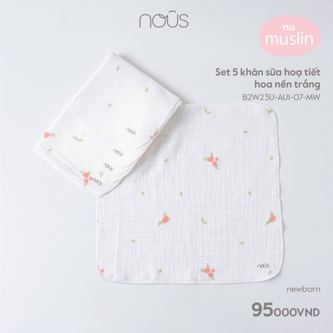 NOUS Set 5 khăn sữa hoạ tiết nền trắng