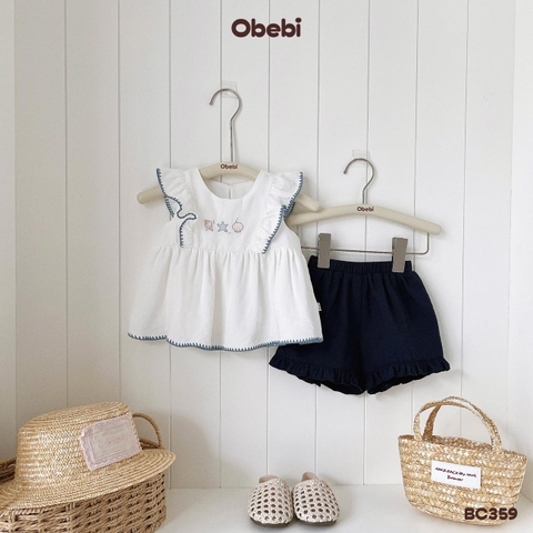 OBEBI - Bộ cộc sơ mi linen bé gái đi biển OBEBI (73-120)