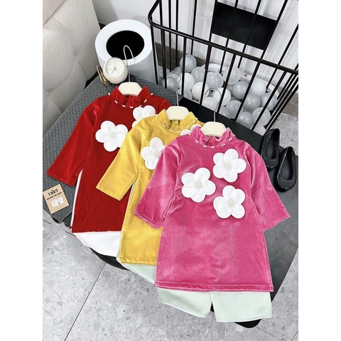 MT Áo dài nhung đính hoa trắng(1-7)