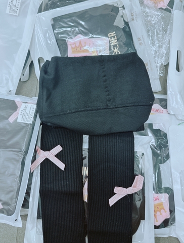 MT Quần tất đen lót nỉ đính nơ hồng(S-XXL)