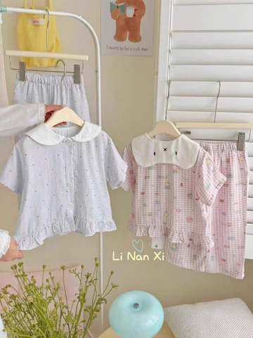 TL - Bộ mặc nhà bé gái viền bèo (90-140)