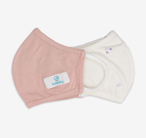 BUBABY Khẩu trang Bambus hồng trắng in mặt cười