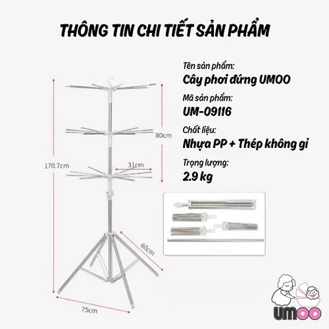 UMOO - MÓC PHƠI INOX 60 KẸP UM-09116