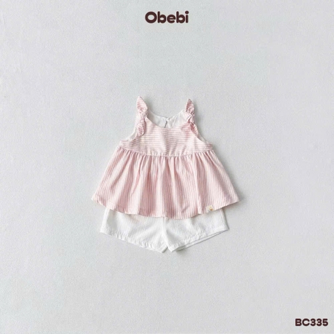 OBEBI - Bộ ba lỗ bé gái kẻ sọc buộc nơ OBEBI (73-120)