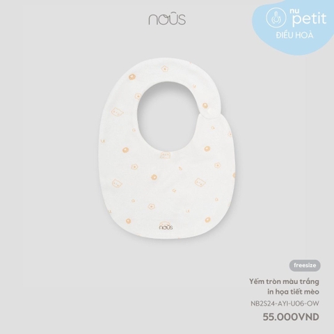 NOUS - Yếm tròn trắng in hoạ tiết mèo