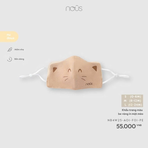 NOUS - Khẩu trang màu be vàng in mặt mèo (S,M,L)