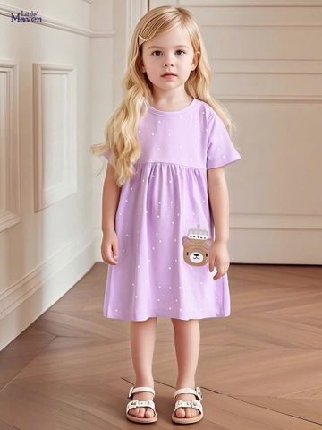 TL - Váy Maven tím chấm bi in gấu(2-7Y)