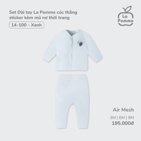 LA POMME - SET DÀI TAY CÚC THẲNG KÈM MŨ NƠ(3-12M)