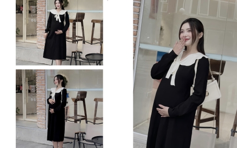 JM Váy len đen cổ lá trắng(FREESZ 45-70kg)