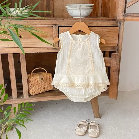 JS - Set áo kem bèo ren+quần chip ren 2 tầng(73-80)