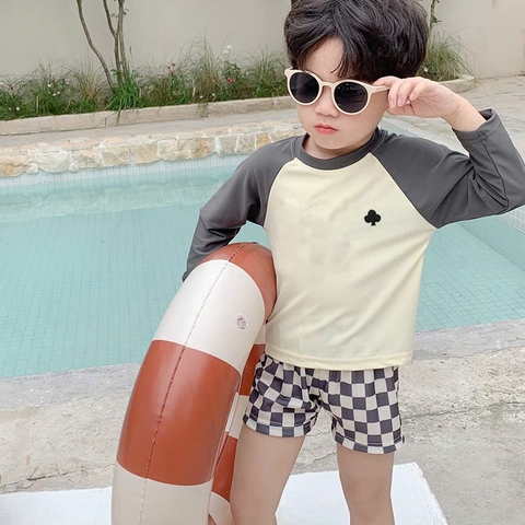 TL - Bộ bơi 3ct phối tay quần kẻ ô(90-140)