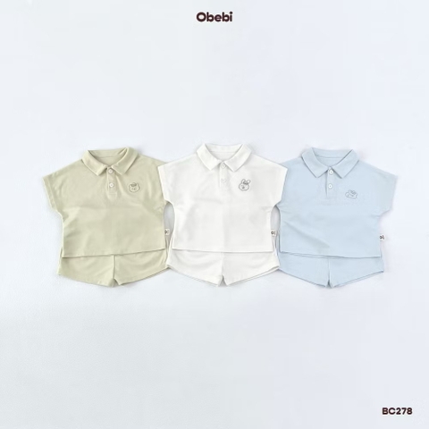 OBEBI - Bộ POLO tay liền cotton thêu(66-110)