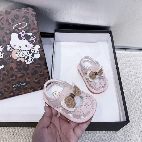 KB - Sandal tập đi viền hoa đính nơ hồng (15-19)
