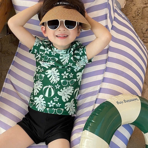 TL - Bộ bơi cộc tay 2 mảnh xanh lá(90-140)