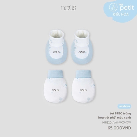 NOUS - Set BTBC trắng hoạ tiết phối màu xanh NB