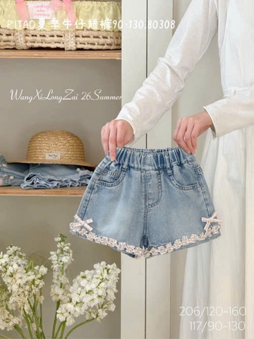 LB - Quần short jean đính nơ viền caro (90-130)