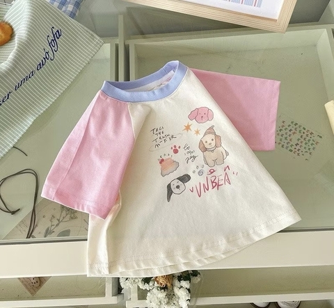 TL - Áo thun tay phối màu in cún(80-130)