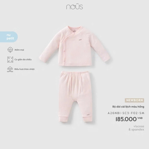 NOUS - Bộ dài cài lệch màu hồng NB