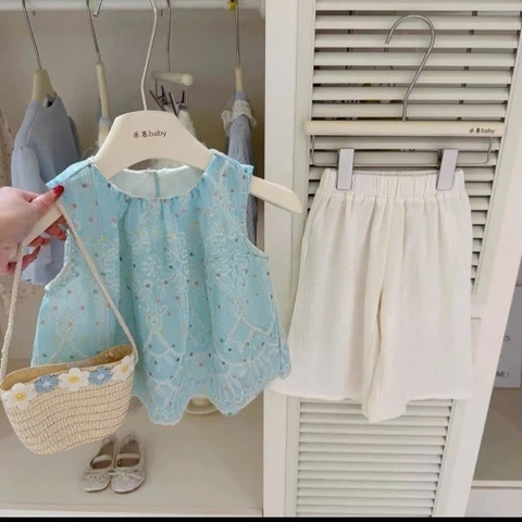 TL - Set áo sát nách babydoll mix quần suông tắng kèm túi đeo chéo (80-130)
