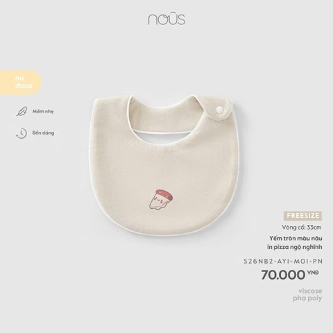 NOUS - Yếm tròn màu nâu in pizza ngộ nghĩnh