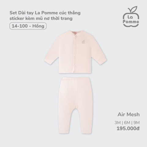 LA POMME - SET DÀI TAY CÚC THẲNG KÈM MŨ NƠ(3-12M)