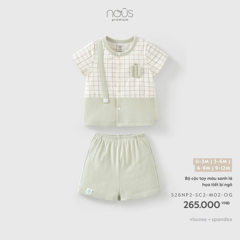 NOUS - Bộ cộc tay màu xanh lá họa tiết bí ngô (0-12M)