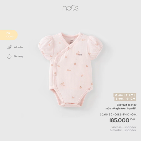 NOUS - Bodysuit cộc tay màu hồng in tràn hoạ tiết (0-9M)