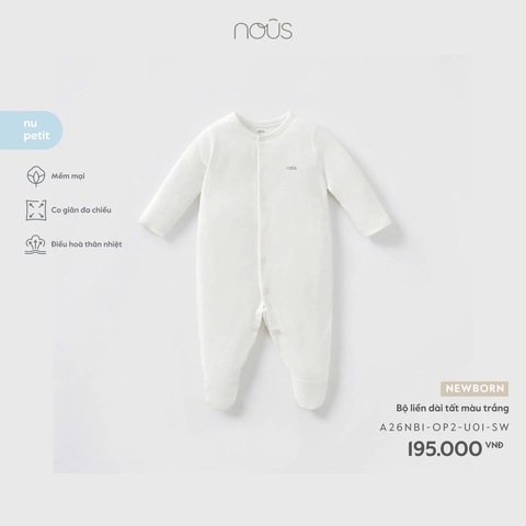NOUS - Bộ liền dài tất màu trắng NB