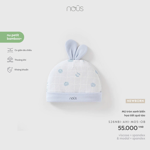 NOUS - Mũ tròn xanh biển họa tiết quả táo NB