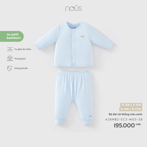 NOUS - Bộ dài cài thẳng màu xanh (3-12M)