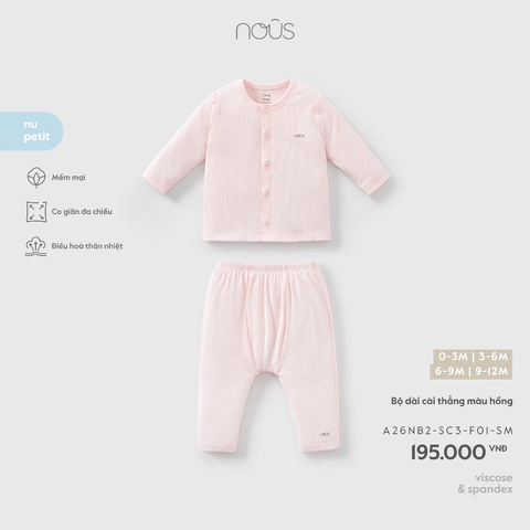 NOUS - Bộ dài cài thẳng màu hồng (3-12M)