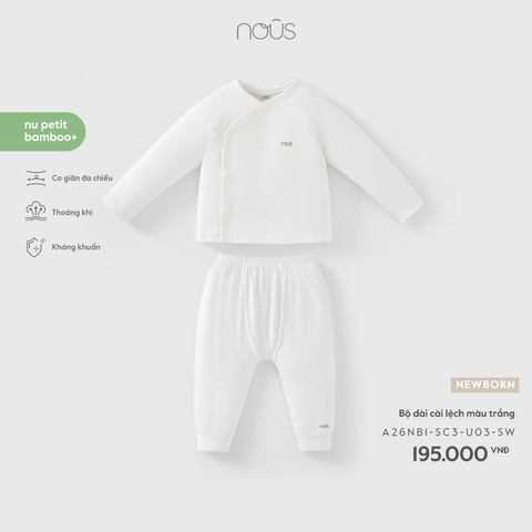 NOUS - Bộ dài cài lệch màu trắng NB