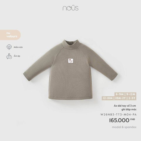NOUS - Áo dài tay cổ 3cm ghi đáp mác (6-3Y)