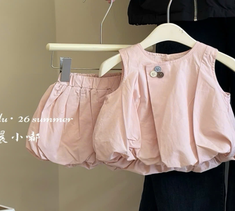 BK - Bộ ba lỗ khuy hồng bé gái (5-13)