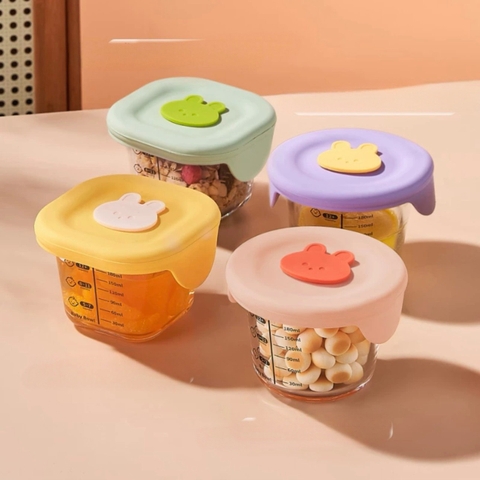 KK - HŨ TRỮ THỦY TINH NẮP SILICONE THỎ