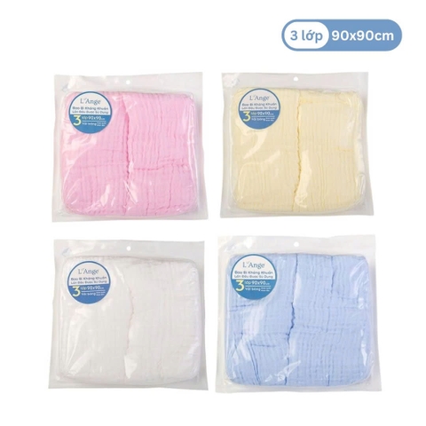 L'ANGE - SET 2 KHĂN QUẤN/TẮM VẢI BÔNG 3 LỚP 90x90