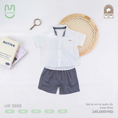 UALA ROGO - SET ÁO SƠ MI QUẦN CỘC SWAN LINEN UR3868