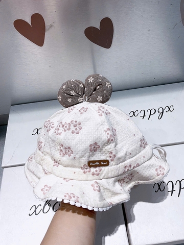 KB - Mũ vành be in hoa nơ nâu(8M-2Y)